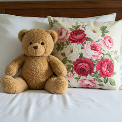 teddy bear on bed