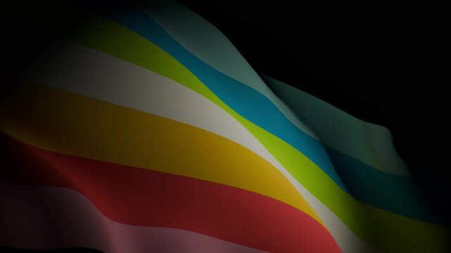 A closeup, spotlight-lit realistic 3D animation of a waving queer pride flag, showcasing its vibrant colors and fluid, dynamic motion.