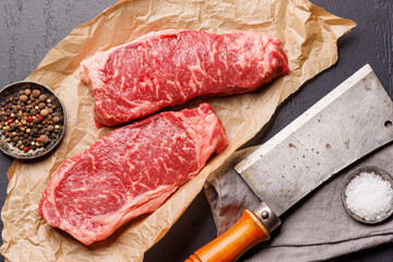 Raw marbled striploin steak, fresh, rich, ready for cooking