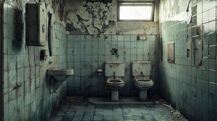 Abandoned public toilet interior slung derelict forsaken outcast