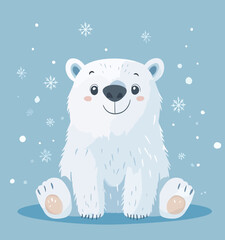 Adorable Polar Bear Sitting in Snow with a Gentle Smile Cartoon Illustration t shirt Graphic