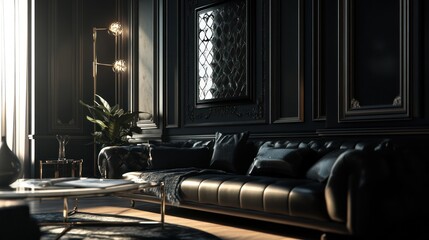 Fototapeta premium Luxury Living Room with Black and Gold Accents