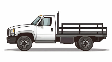 White flatbed truck, side view, isolated background, transport illustration
