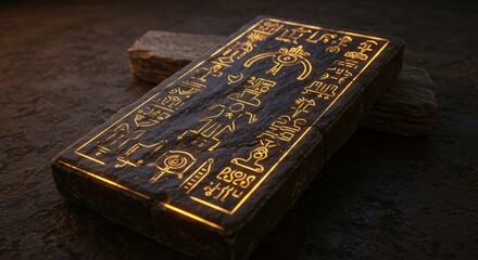 Fototapeta premium Ancient Stone Tablet with Hieroglyphs: Archaeological Find