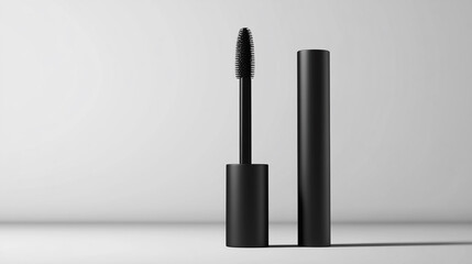 Obraz premium Elegant Black Mascara Mockup Product Design Minimalist Beauty Cosmetic Tube Brush Clean Image Makeup