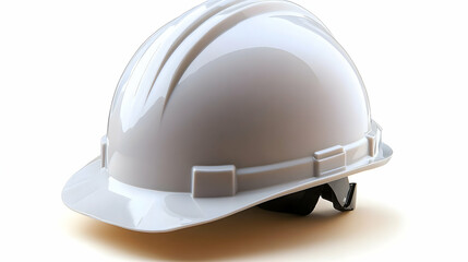 White hard hat safety equipment, construction site background