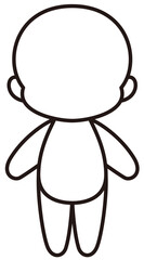 2頭身キャラクターの素体モデルの線データベクターイラスト素材(Chibi-style character base model with shadows, vector illustration material)