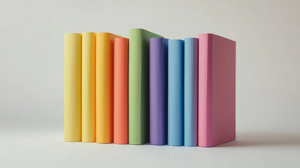 Naklejka premium Pastel Rainbow Bookshelf Colorful Books Stacked Literature row happy study pages cover colors design