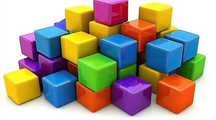 Obraz premium Colorful building blocks stacked playfully, creating a vibrant scene for children's creativity