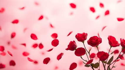 Romantic pink rose petals background with heart and love theme