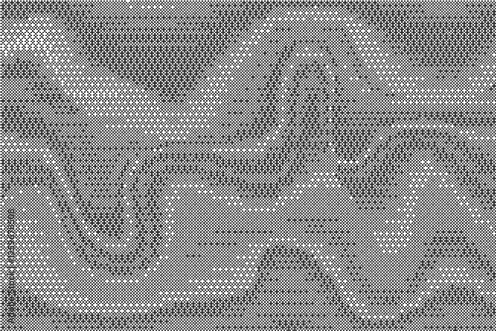 Poster wavy bitmap pattern background with pixel. gradient dotted halftone video dither effect. vector retr