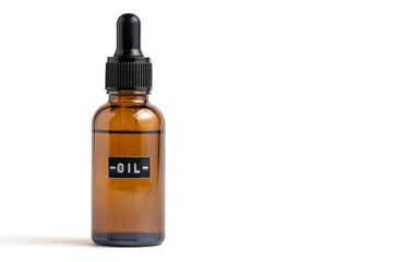 Bottle of essential oil isolated on white background with clipping path.
