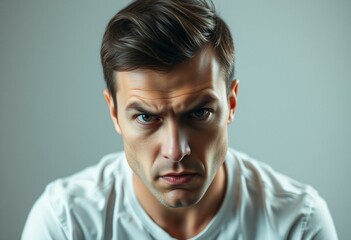 Obraz premium Angry male portrait with soft focus and gradient background
