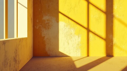 Sunlit Yellow Room, Interior Renovation, Grunge Wall, Empty Space