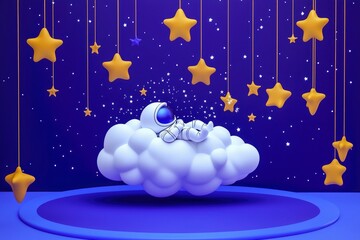 Fototapeta premium Astronaut Sleeping on a Cloud Amongst Hanging Stars