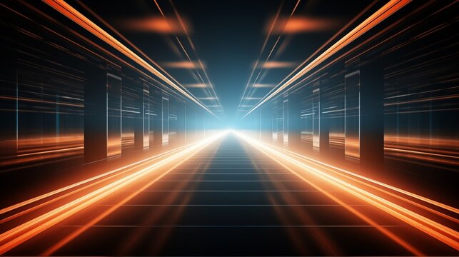 long exposure of glowing neon tech design futur, soft pastel background, empty space on the left,generative ai illustration