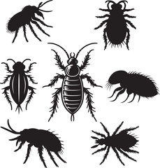 set of flea insect icon clip art silhouette logo design vector illustration