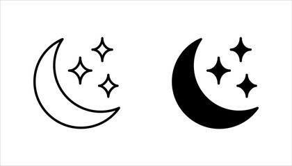 Moon Icon Set, Silhouette Style, on white background.