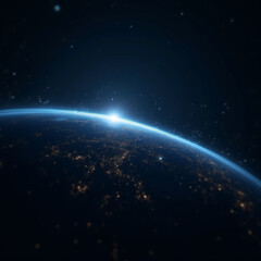 Obraz premium Night planet earth from space with light lines of communication and connection. Business and finance, concept. Global communications system and the World Wide Web.