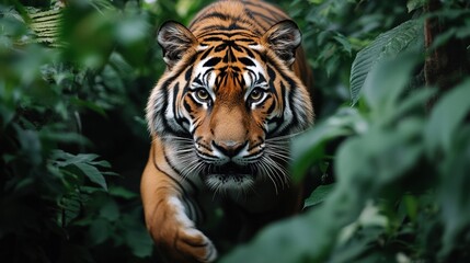 Fototapeta premium A tiger is running through a jungle