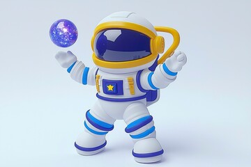 Naklejka premium Playful Astronaut Juggling a Galaxy 3D Render of a Cute Spaceman