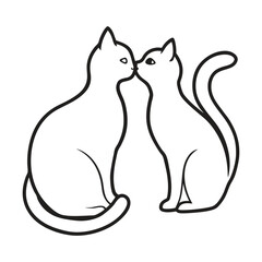 Cat Love Line art vector illustration