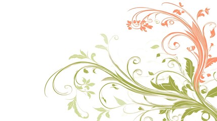 Elegant Green and Peach Floral Design Swirls