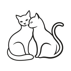 Cat Love Line art vector illustration