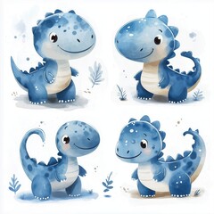 Charming Blue Dinosaur Cartoon Character Illustration: Cute, Whimsical, and Adorable Creature for Kids' Imagination and Playtime