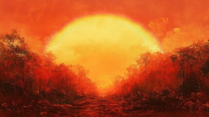 Fototapeta premium Fiery sunset over outback forest path