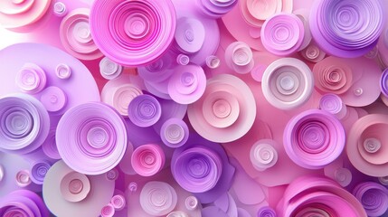 Abstract composition of layered circular shapes in shades of pink and purple, creating a vibrant texture