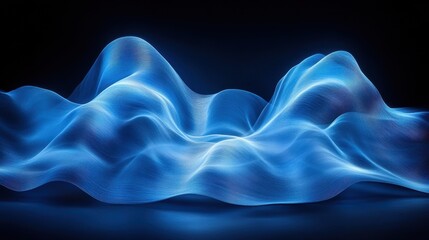 Abstract blue glowing waves, dark background, digital art, website banner