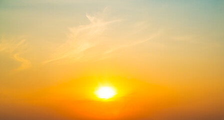 Sky sunset evening background sunrise dusk cloud dramatic orange twilight red warm sunny dawn sunshine romantic calm nature, cloudscape summer autumn spring scene, environment ecosystem energy.