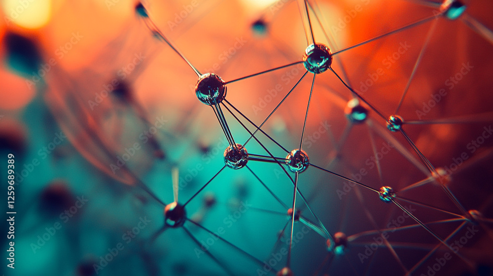 Poster abstract network connection digital art modern technology background orange teal web mesh data nodes