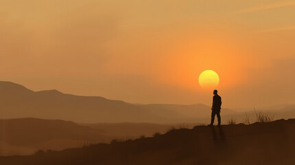 silhouette of a man standing on a mountain top