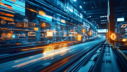 Futuristic factory data stream tunnel