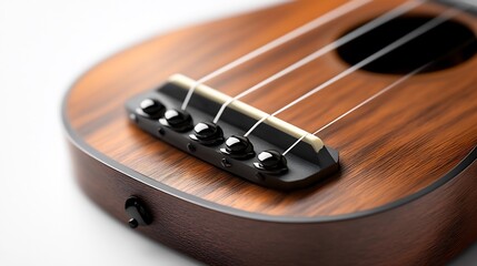 Fototapeta premium Close-up of a Ukulele's Bridge and Strings: A Detailed View of Musical Instrument