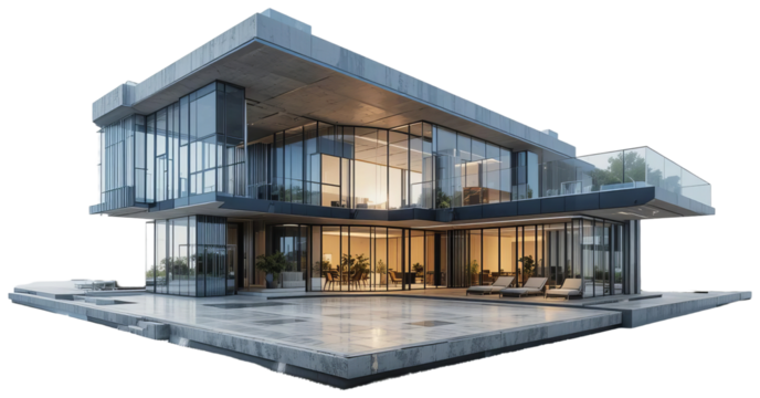 Modern Glass and Concrete Residence Design, transparent background png