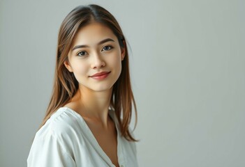 Fototapeta premium Photorealistic portrait of a female student with gentle gaze and subtle smile