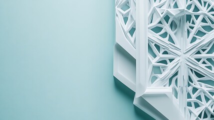 Obraz premium Abstract White Geometric Pattern Design Against Teal Background