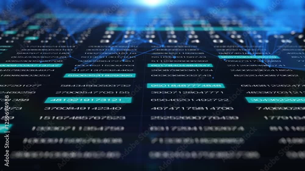 Fototapete HUD Technology Futuristic Digital Decimal Encoder Data Sampling Simulation Smart Concept Areal View.UI Statistic With Low Poly Connection Stream Line Moving 4K Motion Background.