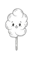 Obraz premium Cotton Candy Food Eatery Meal Coloring Kid Book Page in Black and White. Monochrome and Colored Samples 