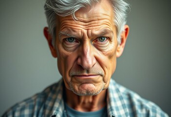 Obraz premium Photorealistic portrait of a 60-year-old male with a youthful and rebellious expression