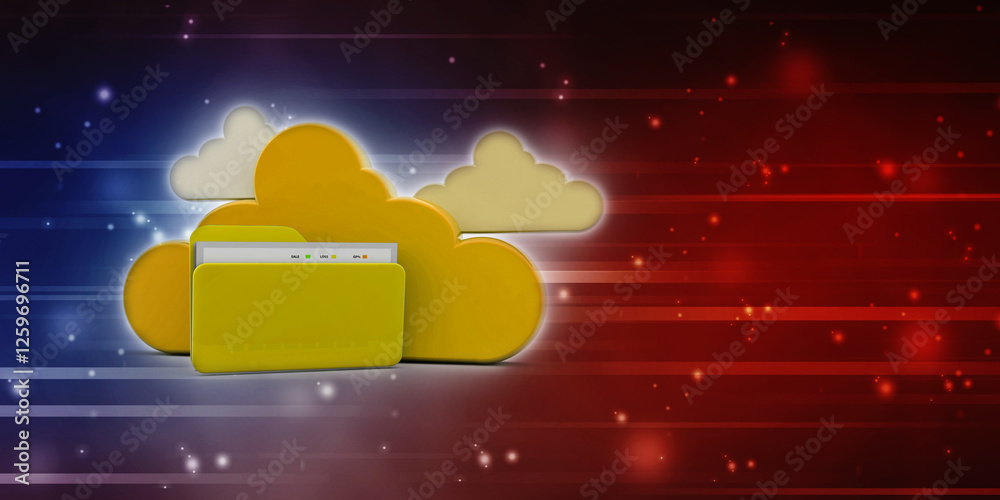 Poster 3d rendering cloud computing concept, cloud internet technology concept background, cloud computing 