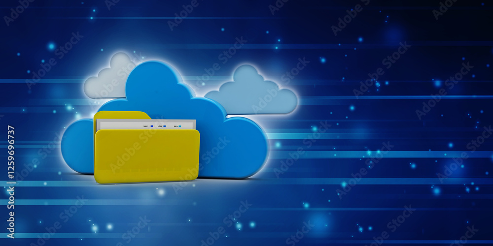 Poster 3d rendering cloud computing concept, cloud internet technology concept background, cloud computing 