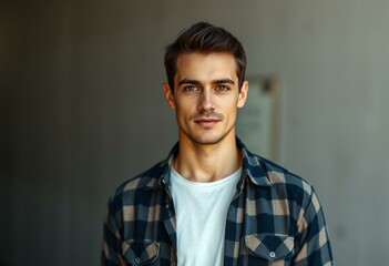 Fototapeta premium Photorealistic portrait of a casual male in a flannel shirt