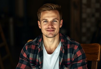 Obraz premium Photorealistic portrait of a male in flannel shirt
