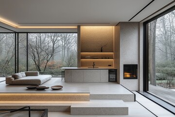 Minimalist kitchen design showcase modern home interior photography contemporary style open concept warm atmosphere