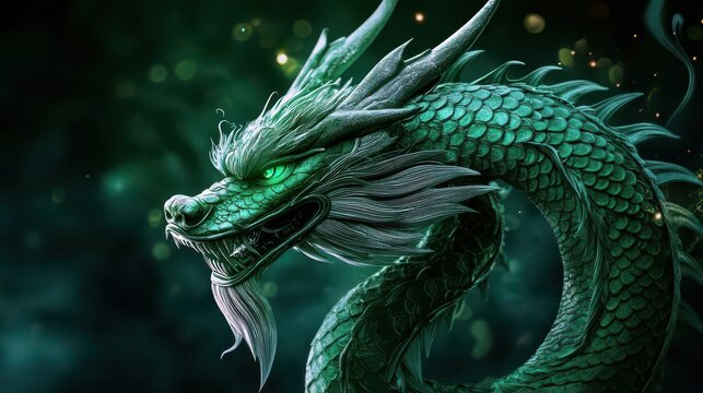 Majestic Green Dragon in Mystical Setting