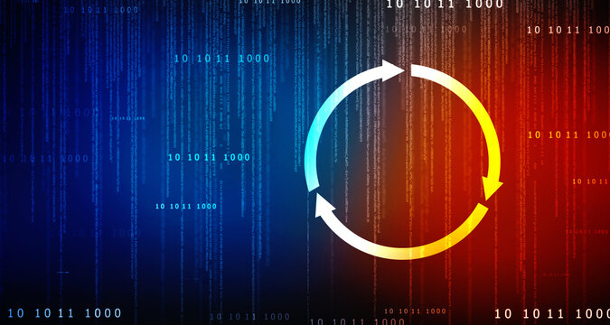 Update icon with binary codes on technology abstract background, Update System Upgrade Software version technology concept